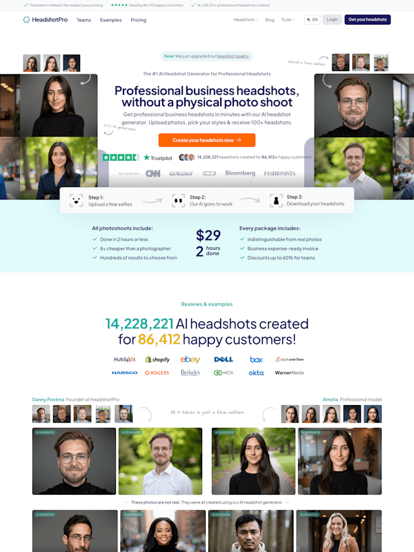 HeadshotPro AI headshots website