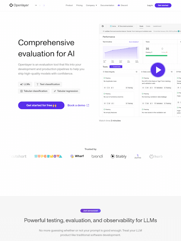 Openlayer AI analytics platform website