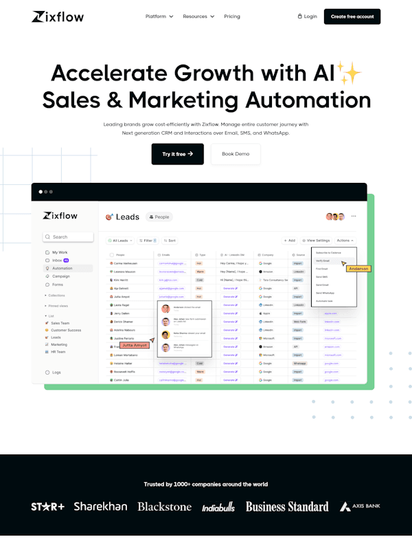 Zixflow CRM and automation website